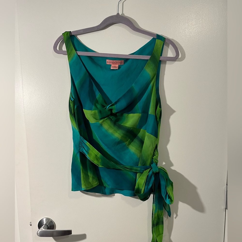 Bandolino Teal and Lime Wrap Blouse